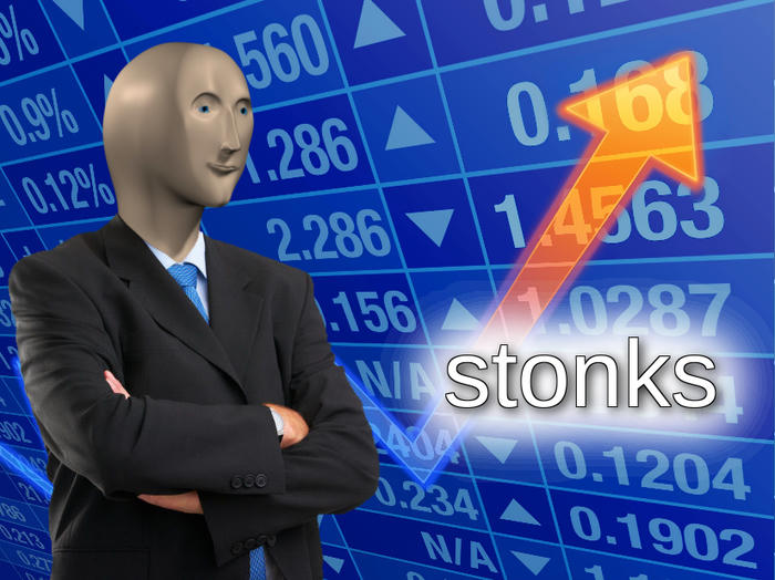 The original Stonks meme — Meme Man, crossed arms, orange arrow, June 5 2017